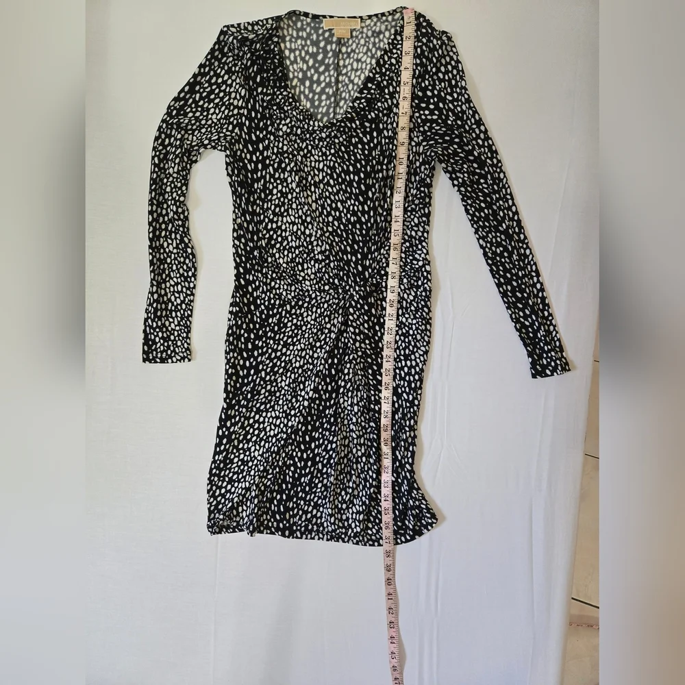 Michael Kors Black and White Pleated Wrap Dress